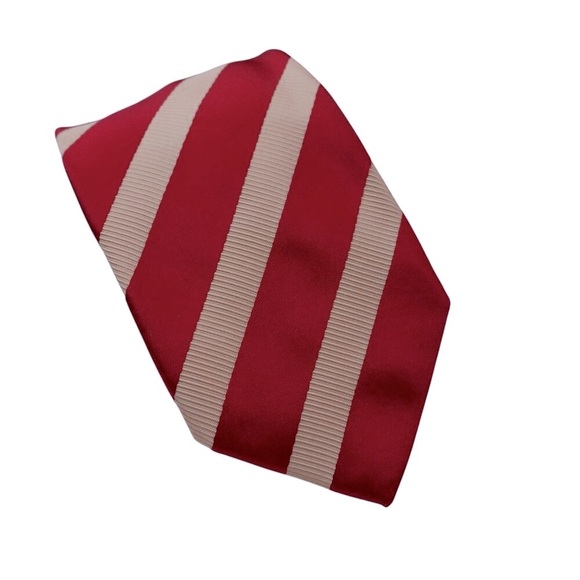 Vintage Brioni Silk Tie OS Red Khaki Striped Luxury Business Formal - Picture 1 of 12